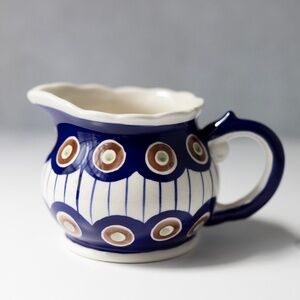 Circles by Kent Pottery blue dot stripe creamer